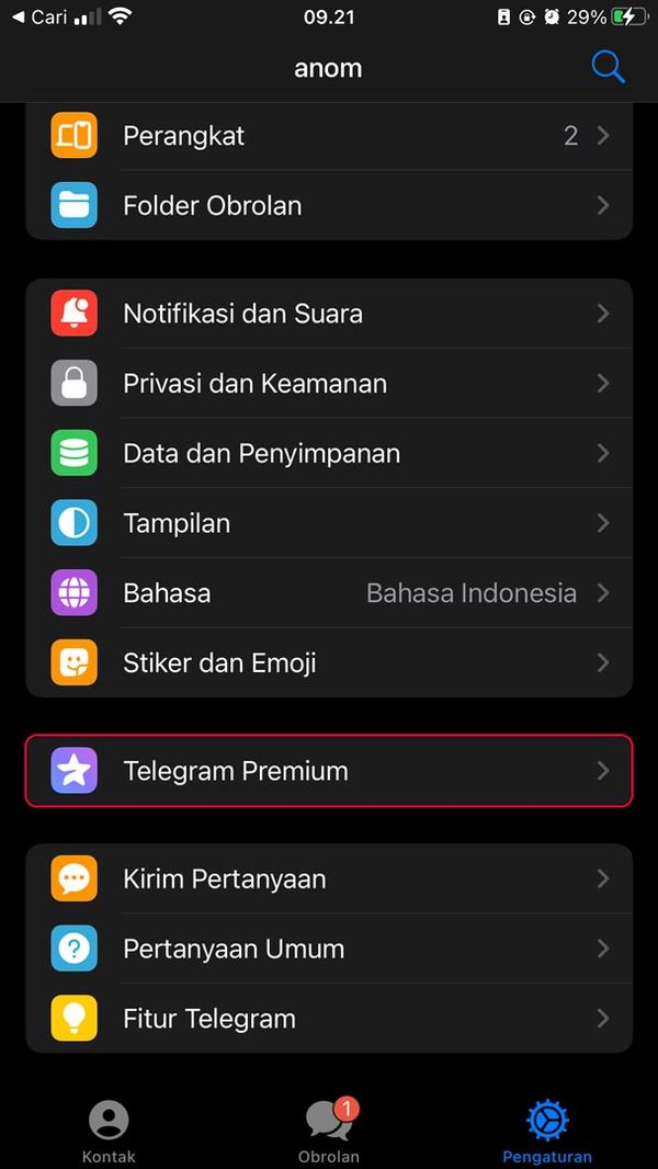 telegram premium ios setting