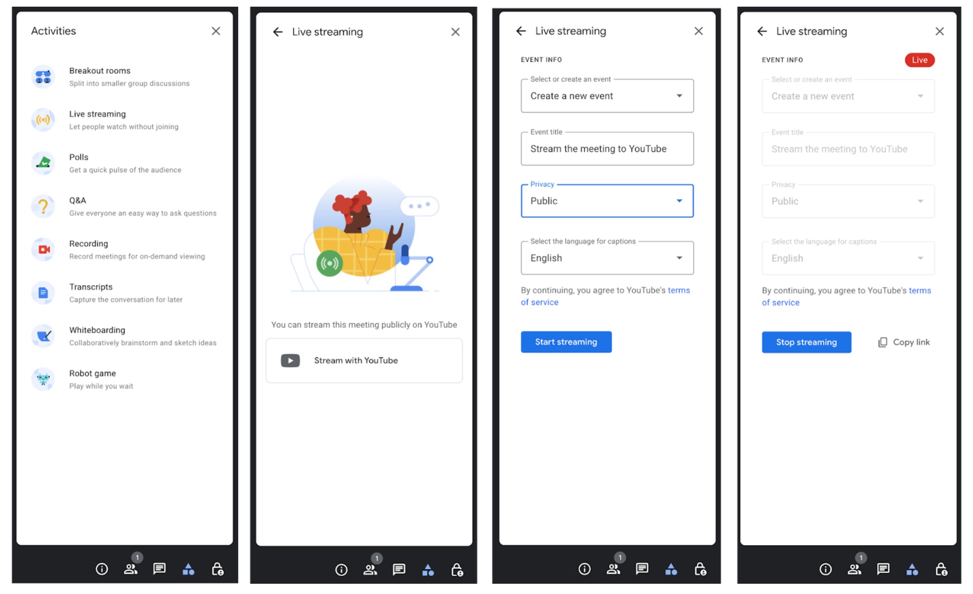 live stream google meet youtube