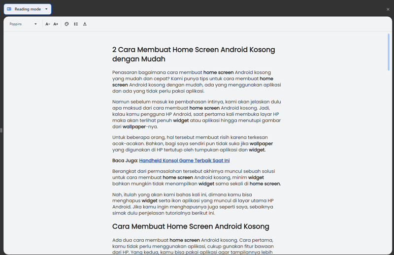 Menggunakan Reader Mode dari PC atau Laptop - Reader Mode Google Chrome 5