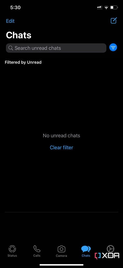 WhatsApp iOS unread chat filter