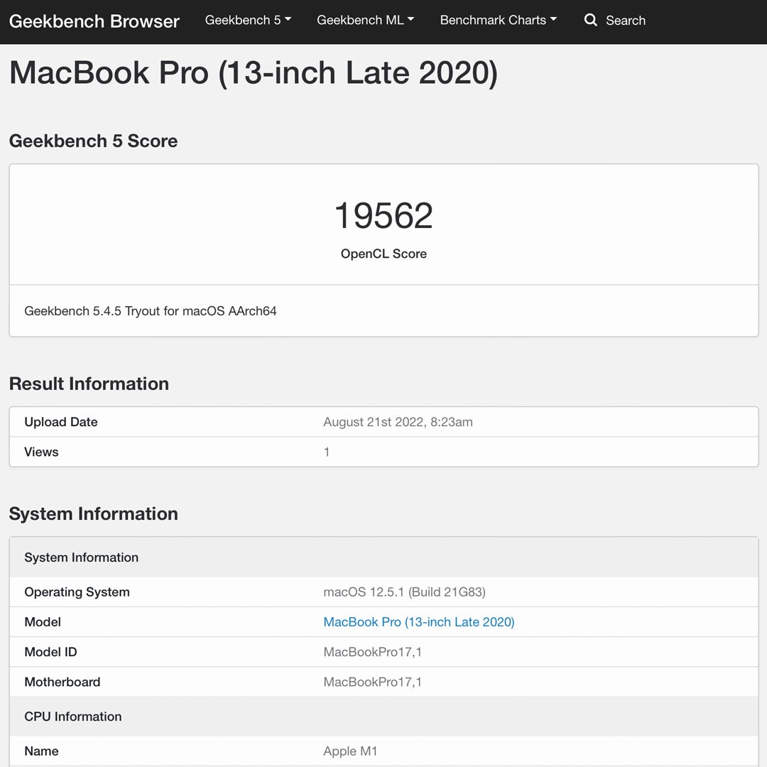 mbp 13 m1 2020 geekbench opencl
