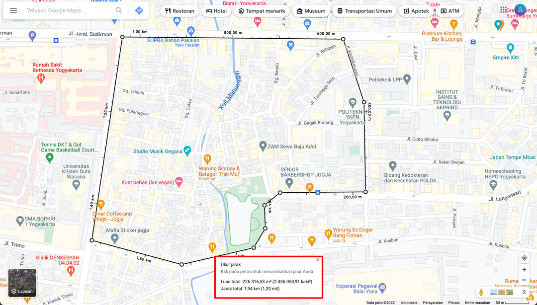 informasi jarak rute buatan sendiri google maps