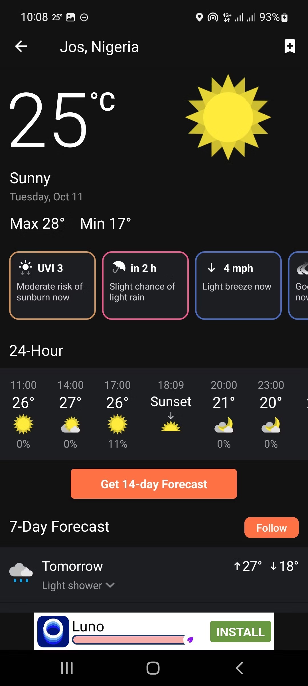 2222222screenshot of clime app showing