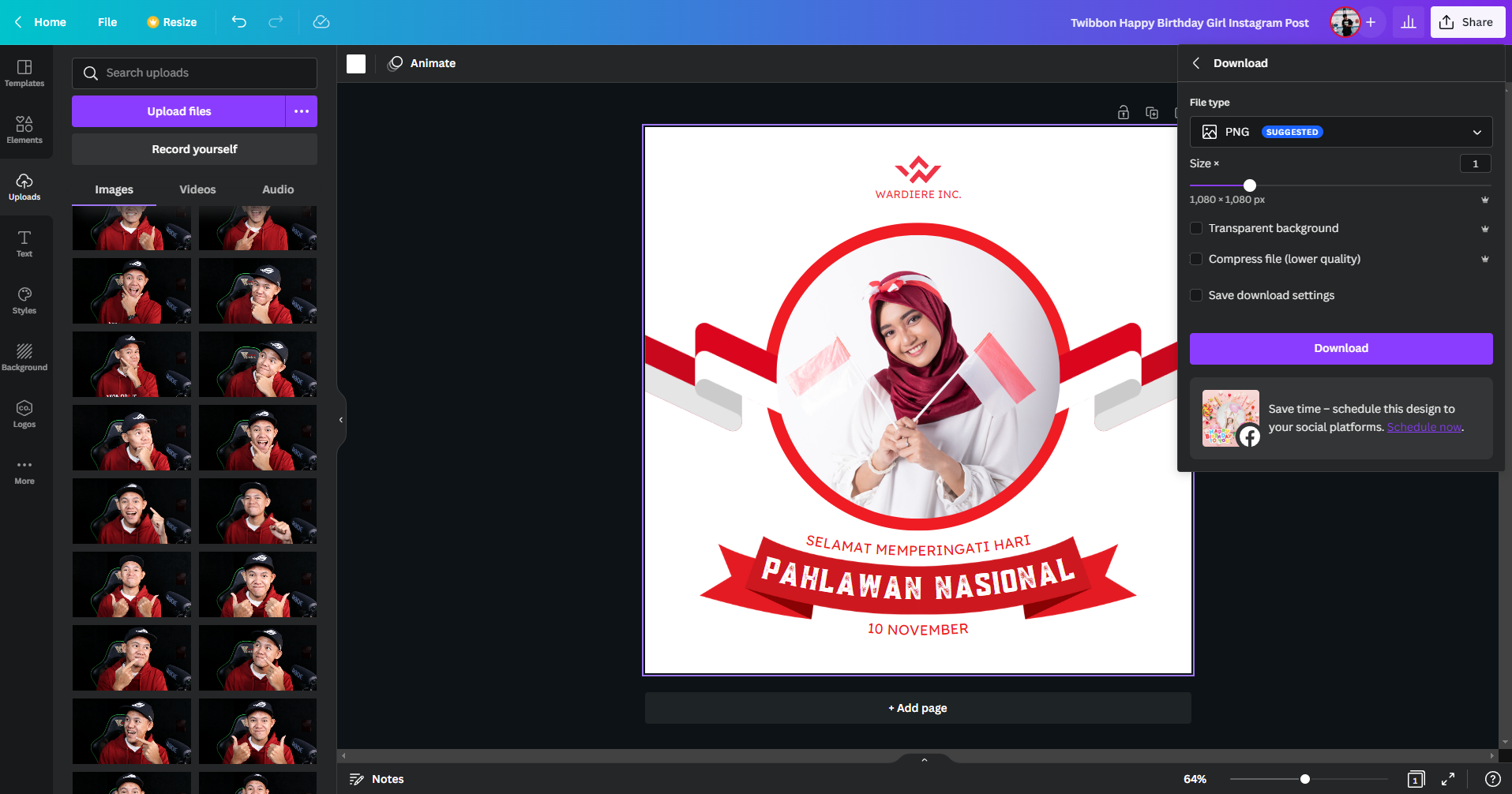 Cara membuat twibbon di Canva menggunakan templates - step 04