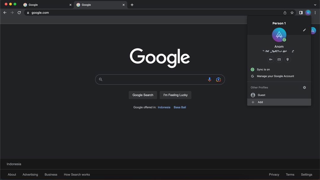 gambar tangkapan layar buka menu profil chrome