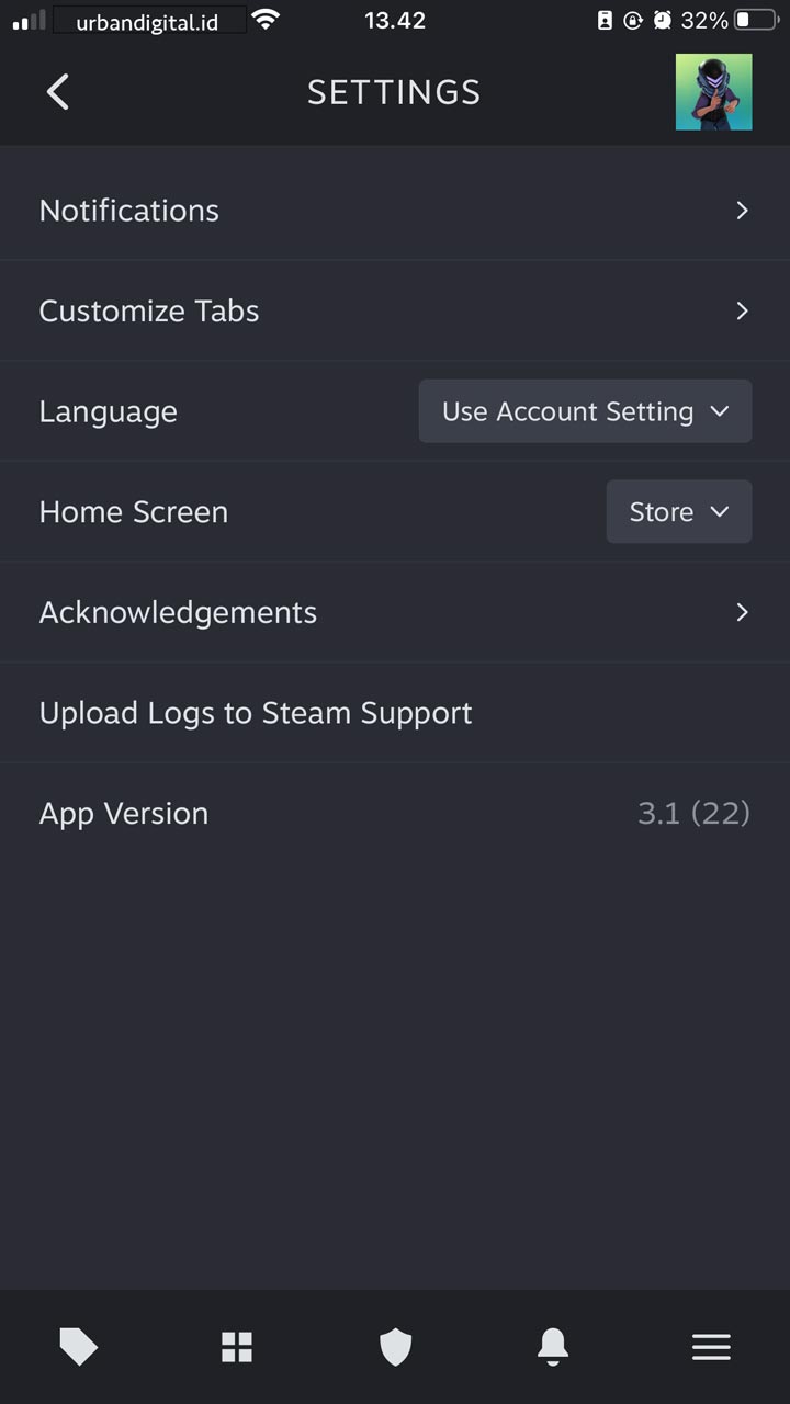 gambar halaman setelan aplikasi steam