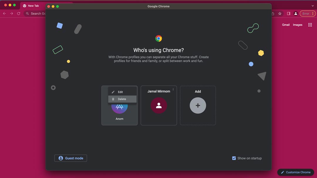 gambar tangkapan layar hapus profil chrome