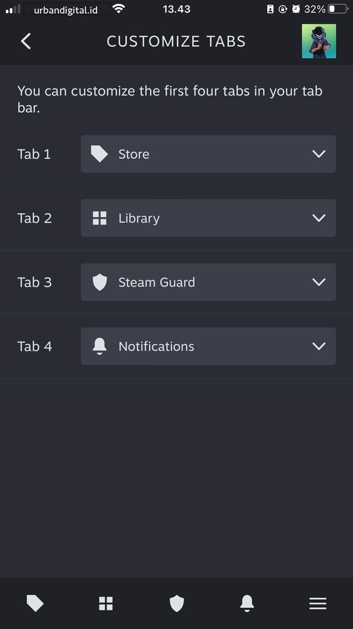 gambar kustomisasi tab aplikasi steam