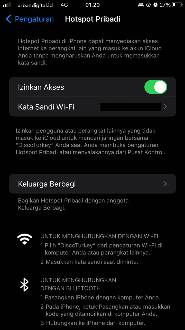 gambar tangkapan layar pengaturan hotspot pribadi iphone