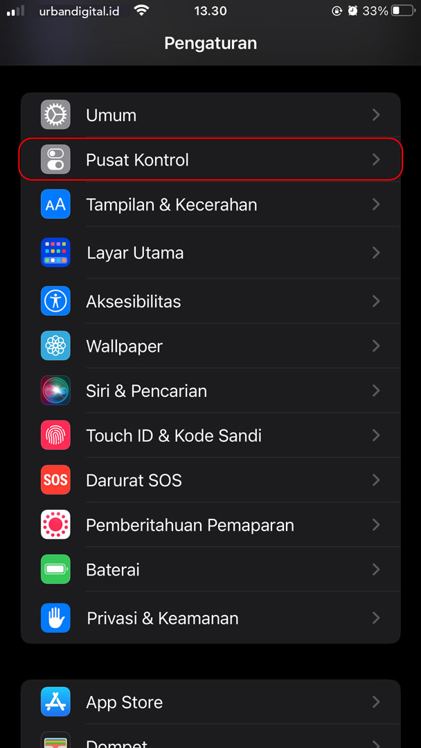 gambar pusat kontrol di pengaturan ios