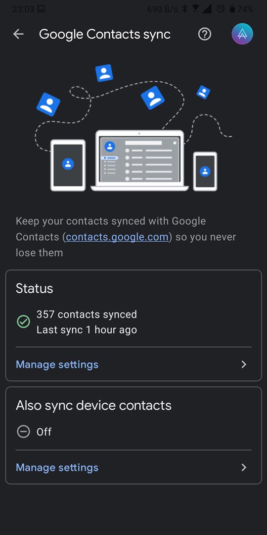 status google contact sync