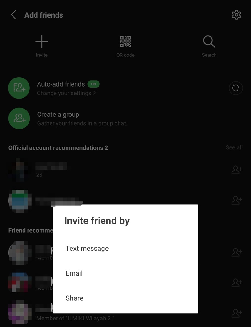 Bisa dengan invite a friend - cara mencari teman di line