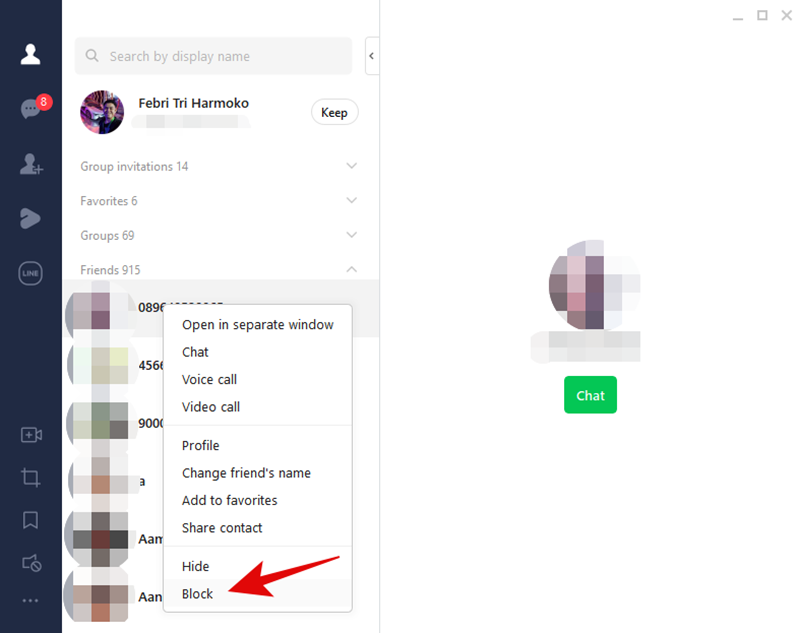 Cara hapus teman di LINE lewat PC 2