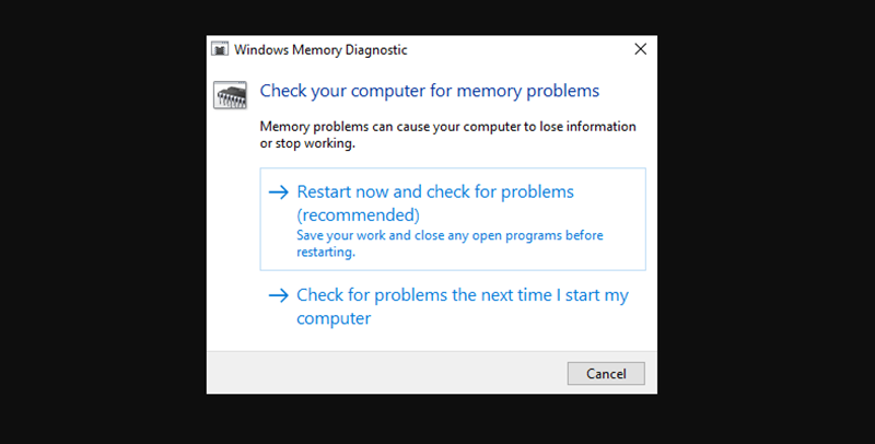 Memperbaiki masalah memori menggunakan Windows Memory Diagnostic tools