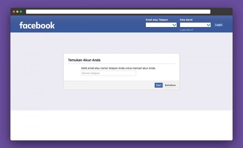 Pulihkan akun Facebook dengan reset kata sandi - tidak bisa masuk akun facebook