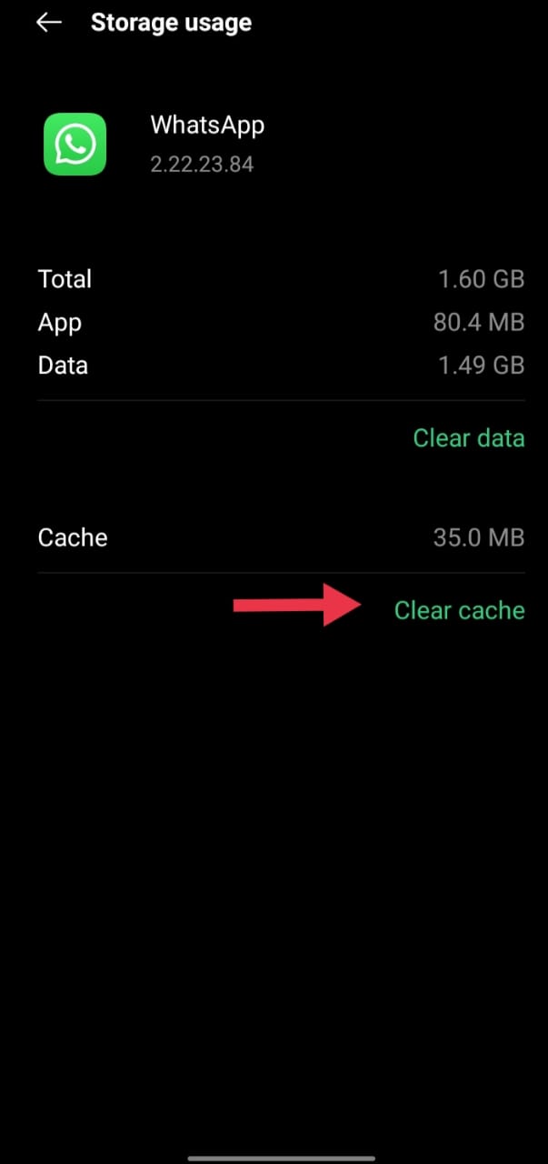 clear cache whatsaap