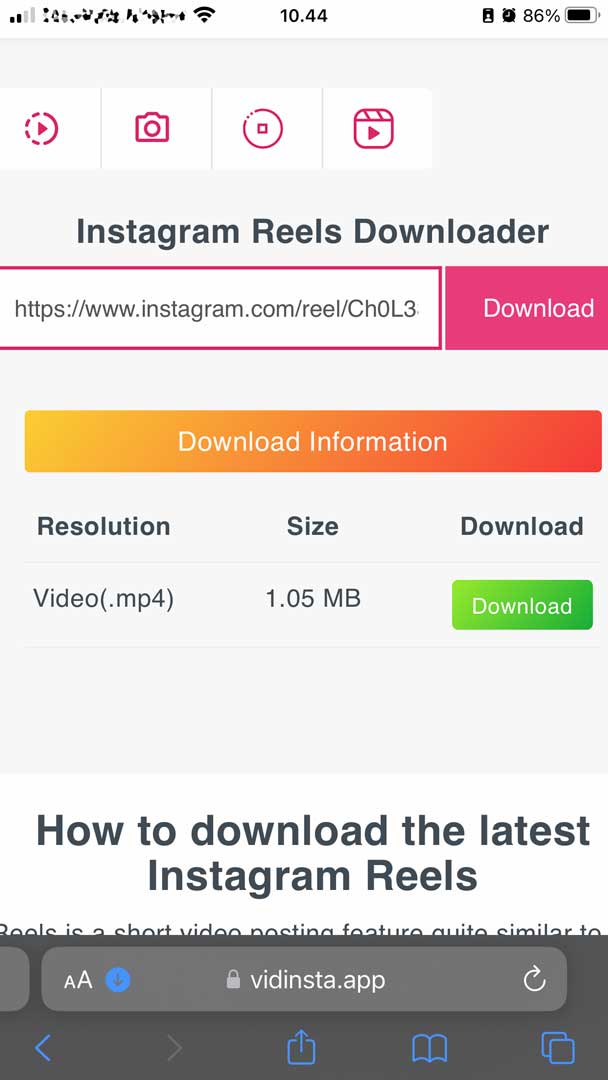 download reels via vidinsta