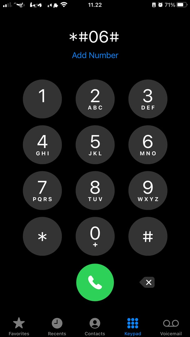 gambar tangkapan layar cara menemukan imei iphone lewat kode panggilan