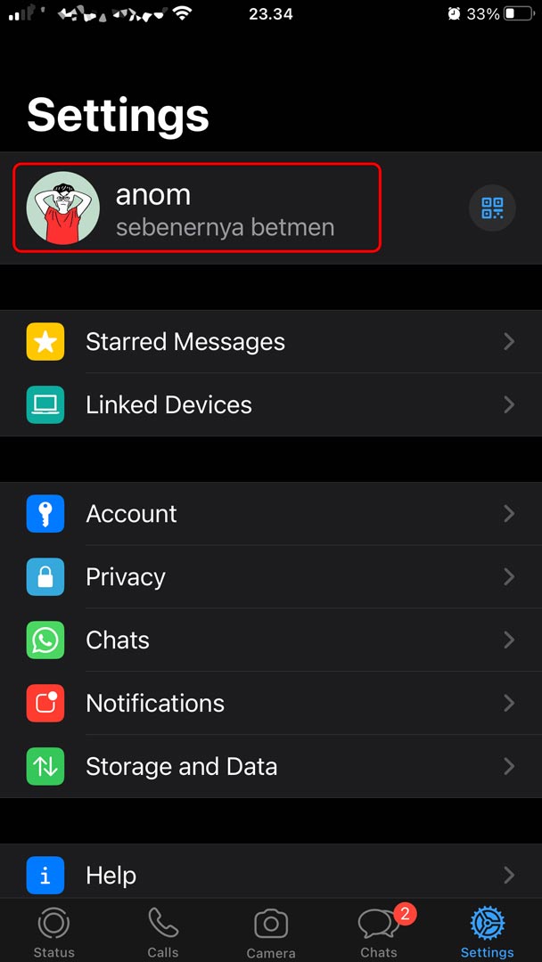 tangkapan layar cara mengganti status whatsapp