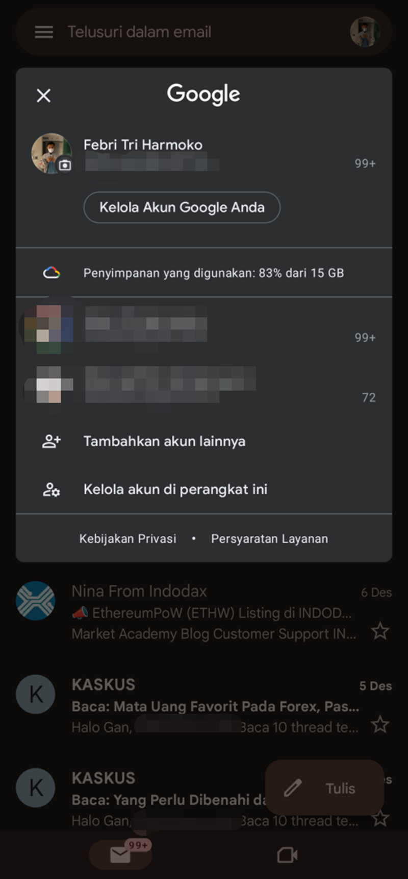 Mengganti password akun Gmail lewat aplikasi Gmail (Google Mail) 2