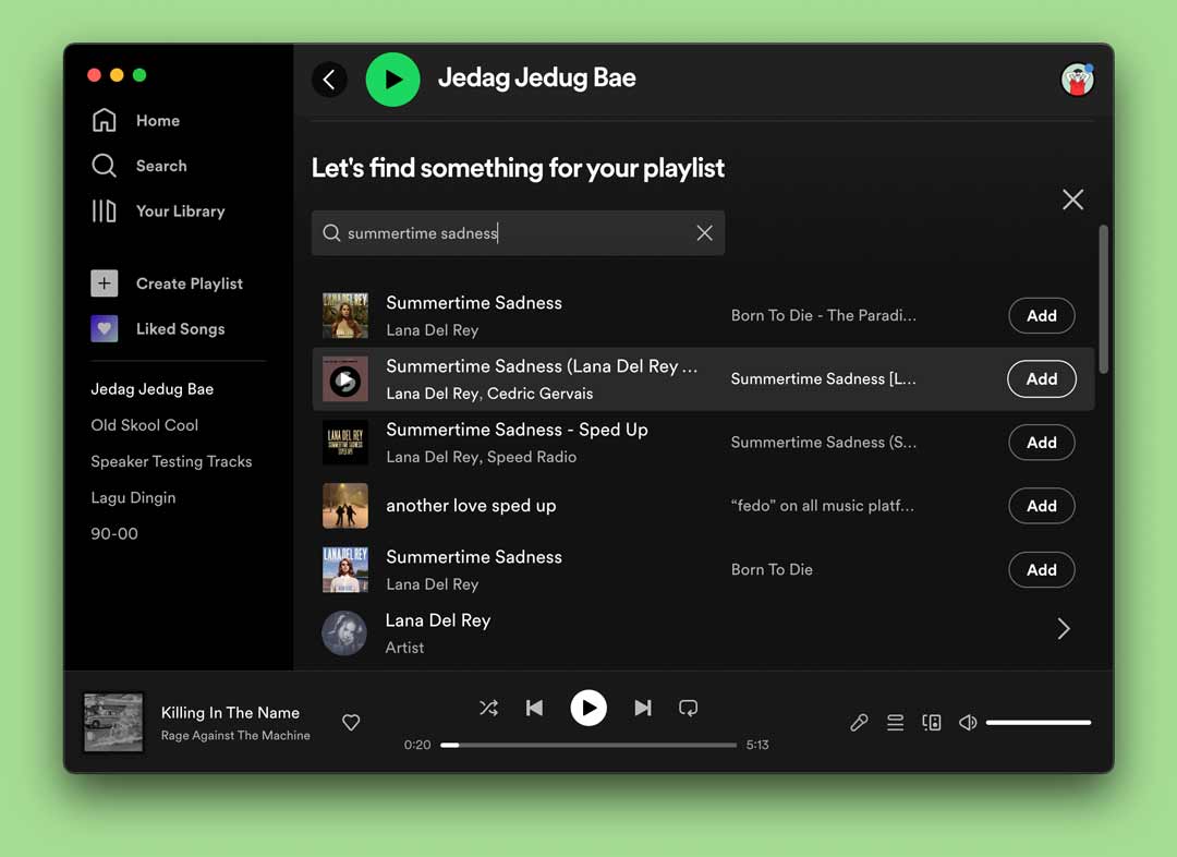 Langkah ketiga membuat playlist di Spotify desktop adalah menambahkan lagu