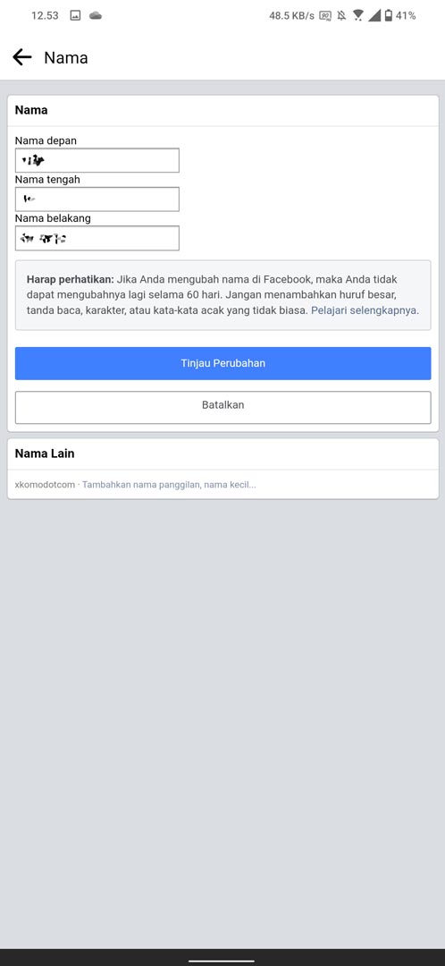 mengganti nama facebook di android