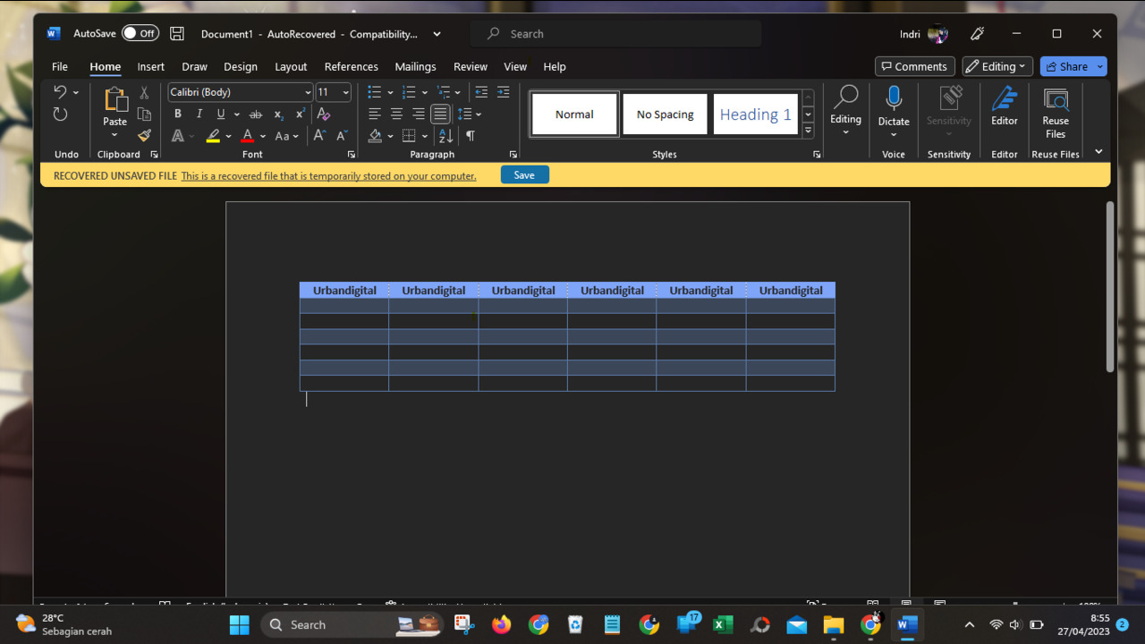 cara membuat tabel di microsoft word