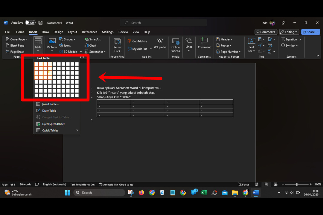 cara membuat tabel di microsoft word