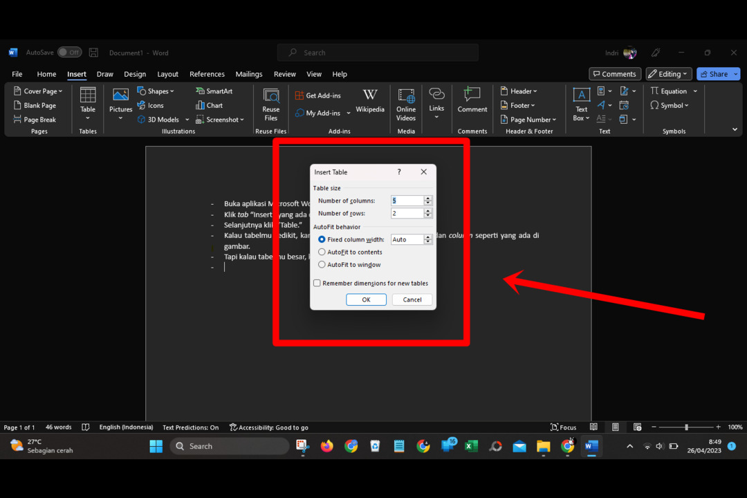 cara membuat tabel di microsoft word