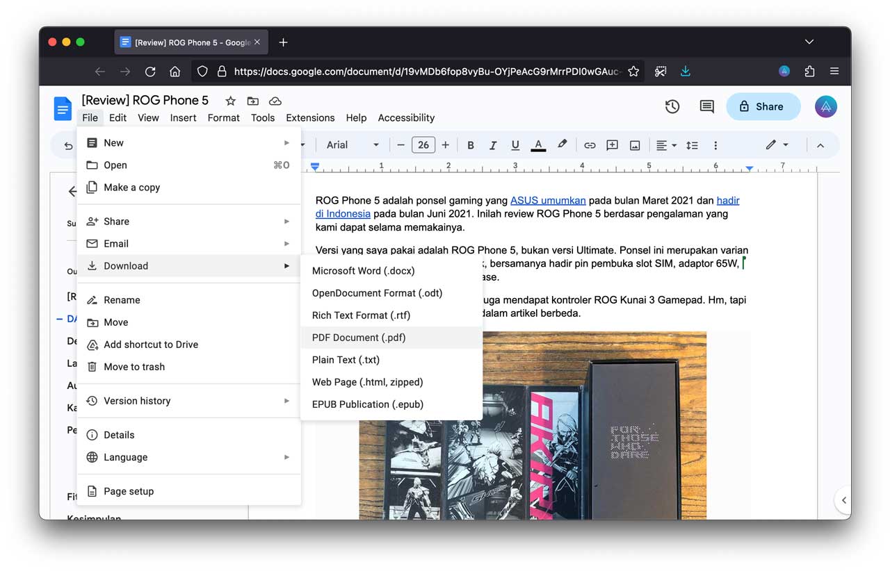 cara membuat file PDF di Google Docs