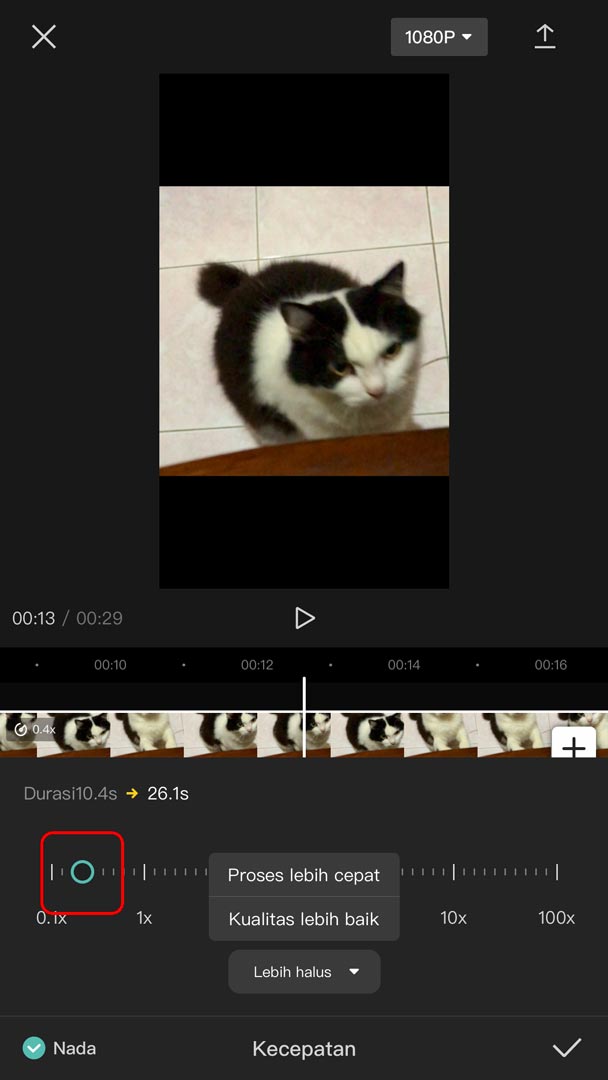 geser tuas ke kiri untuk buat slowmo normal di capcut