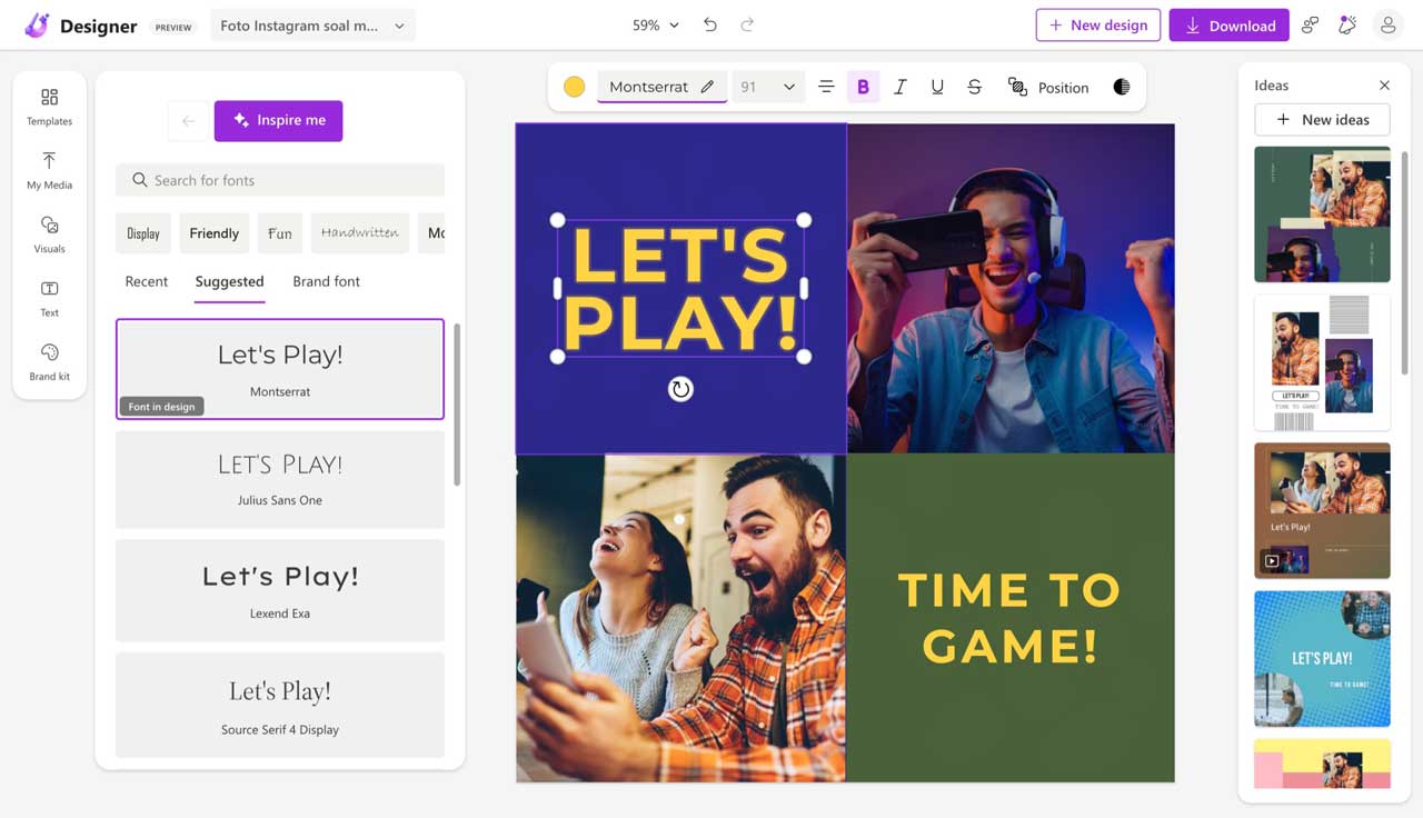 mengatur jenis huruf di microsoft designer