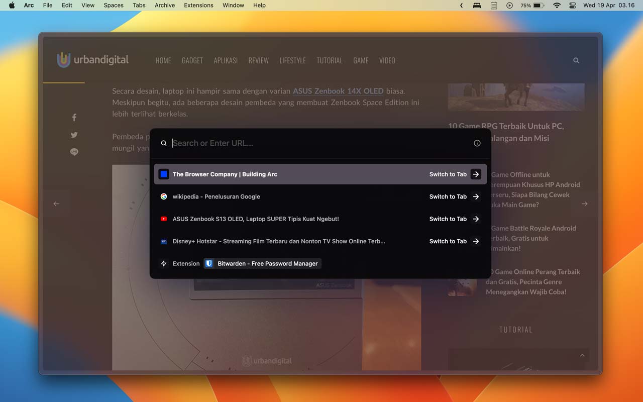 omnibox di arc browser