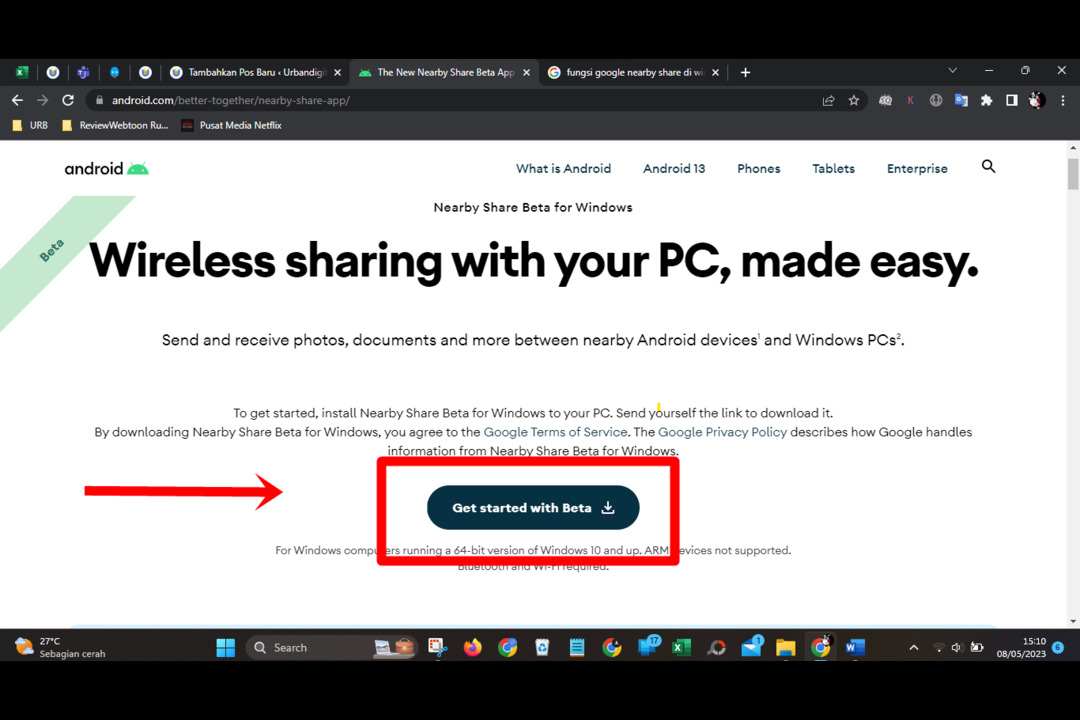 cara download google nearby share di windows