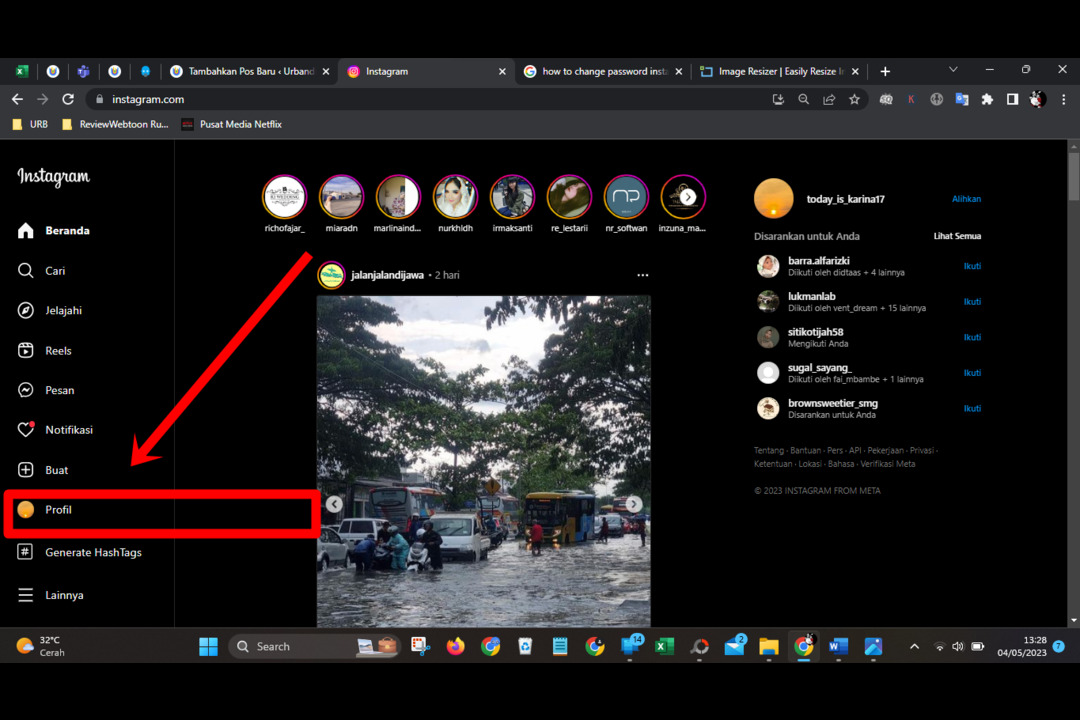 cara ganti password instagram di laptop