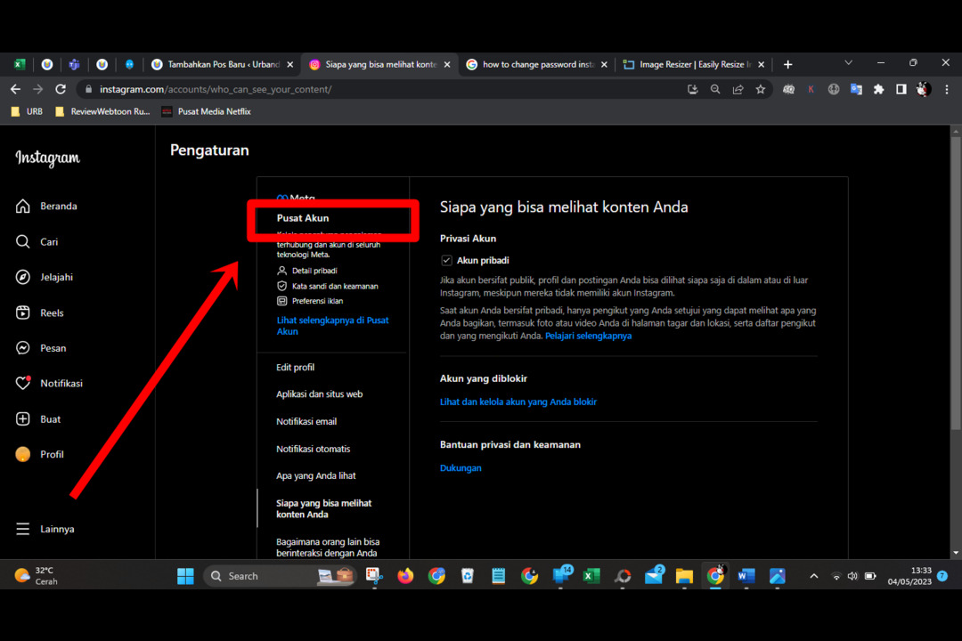 cara ganti password instagram di laptop