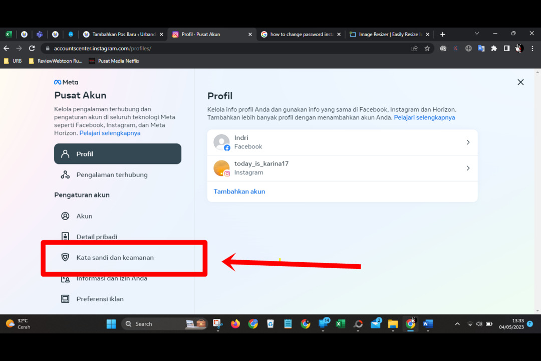 cara ganti password instagram di laptop