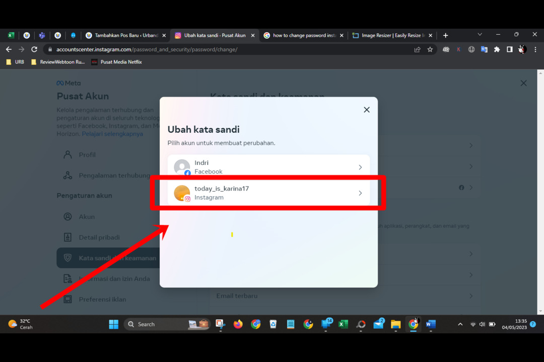 cara ganti password instagram di laptop