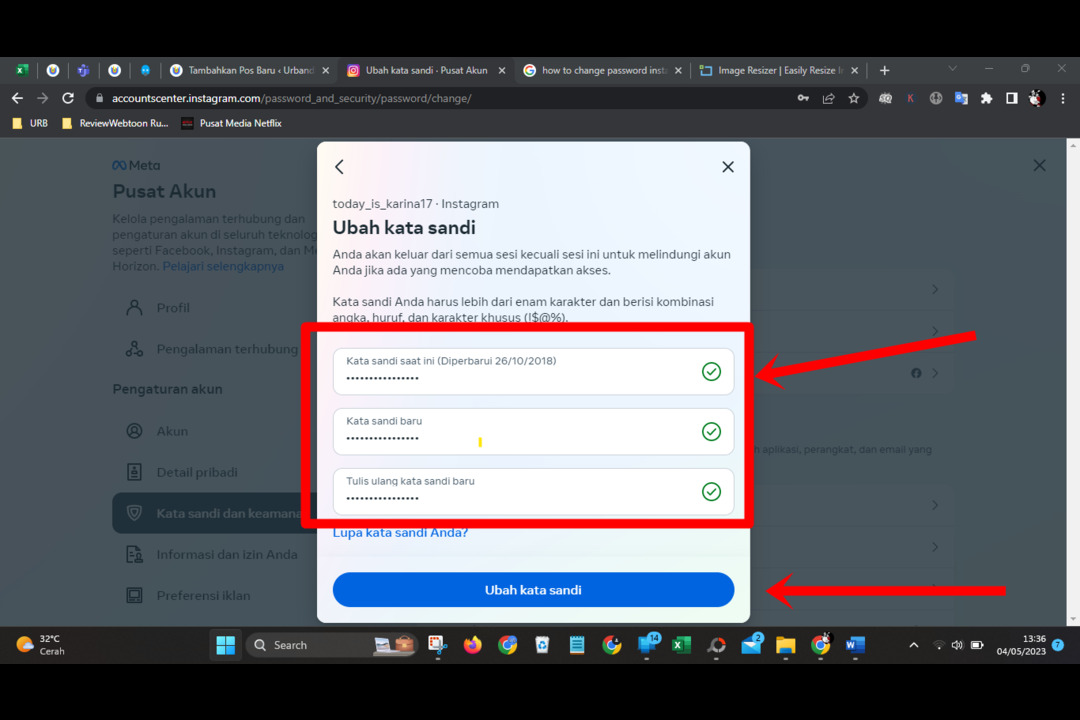 cara ganti password instagram di laptop