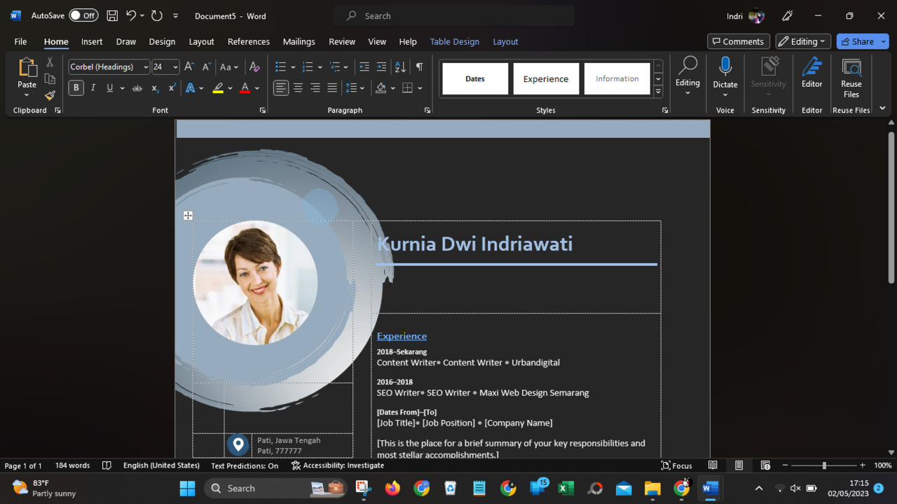 cara membuat cv di word