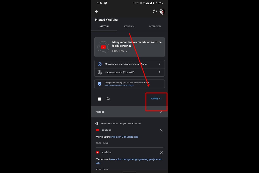 cara menghapus history youtube di hp