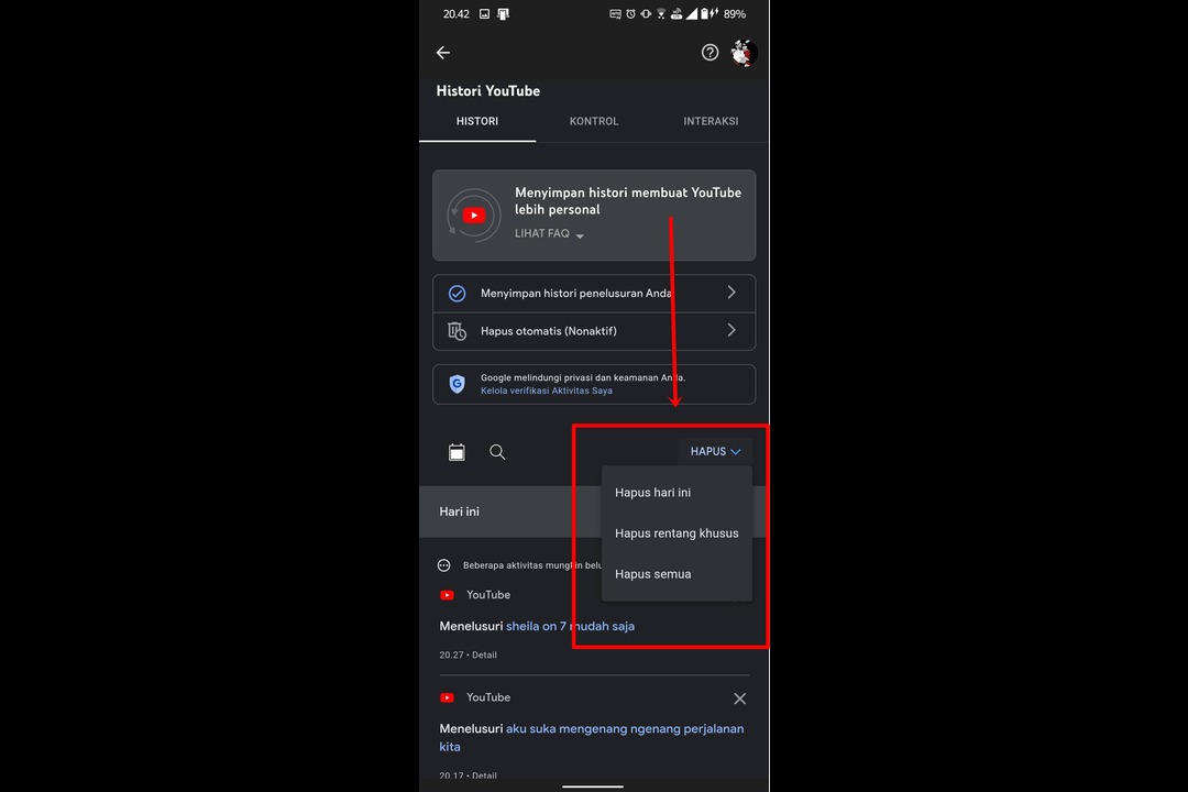 cara menghapus history youtube di hp