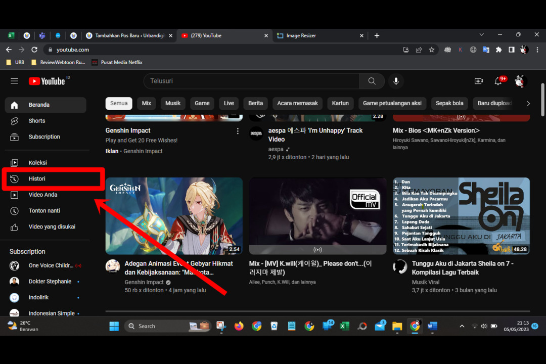 cara menghapus history youtube di laptop