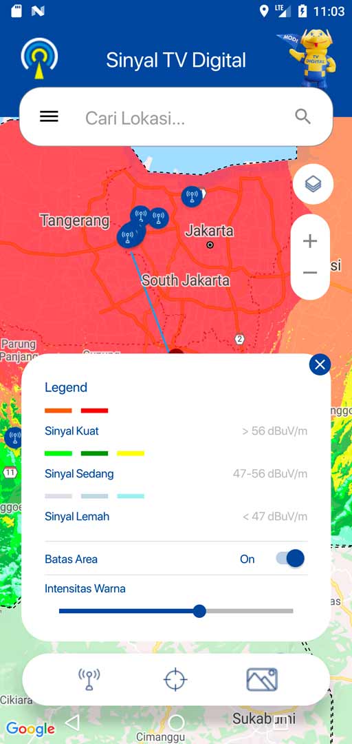 keterangan kekuatan sinyal siaran tv digital di aplikasi