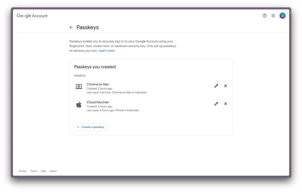 menghapus passkey di google