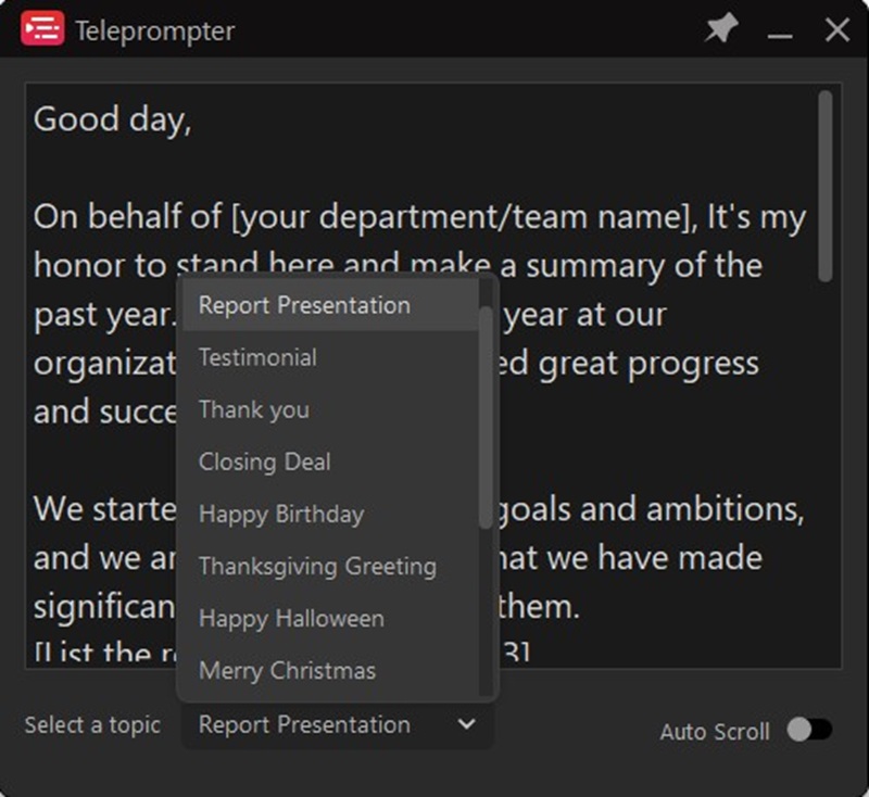 Teleprompter template