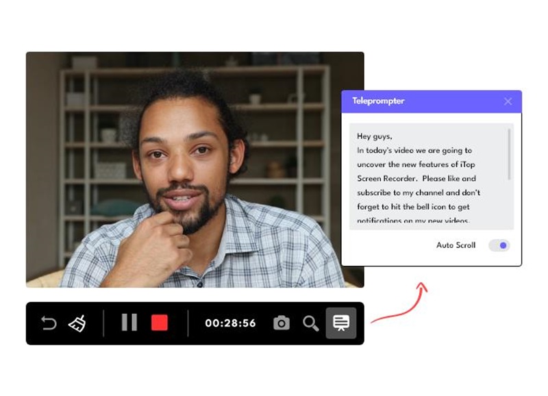 iTop Screen Recorder - webcam with teleprompter