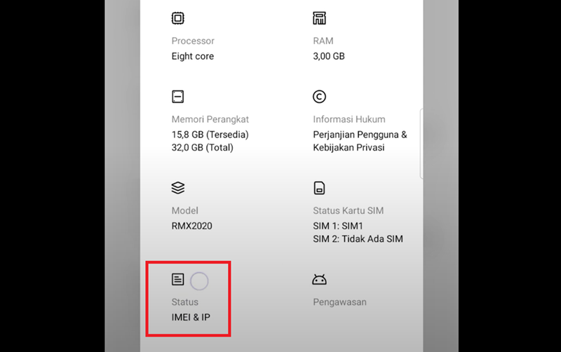 Cek IMEI Realme di Pengaturan 3