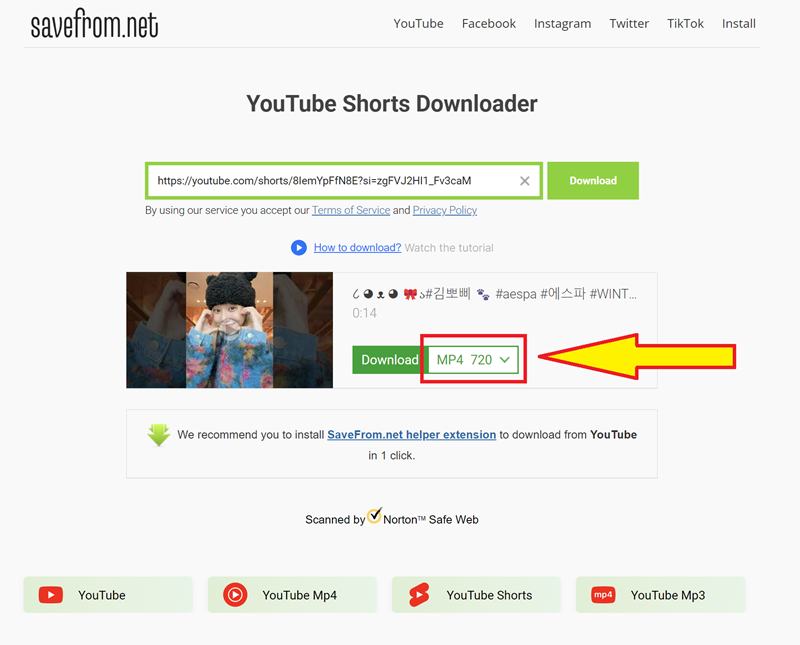 cara download shorts video YouTube - Savefromnet 3