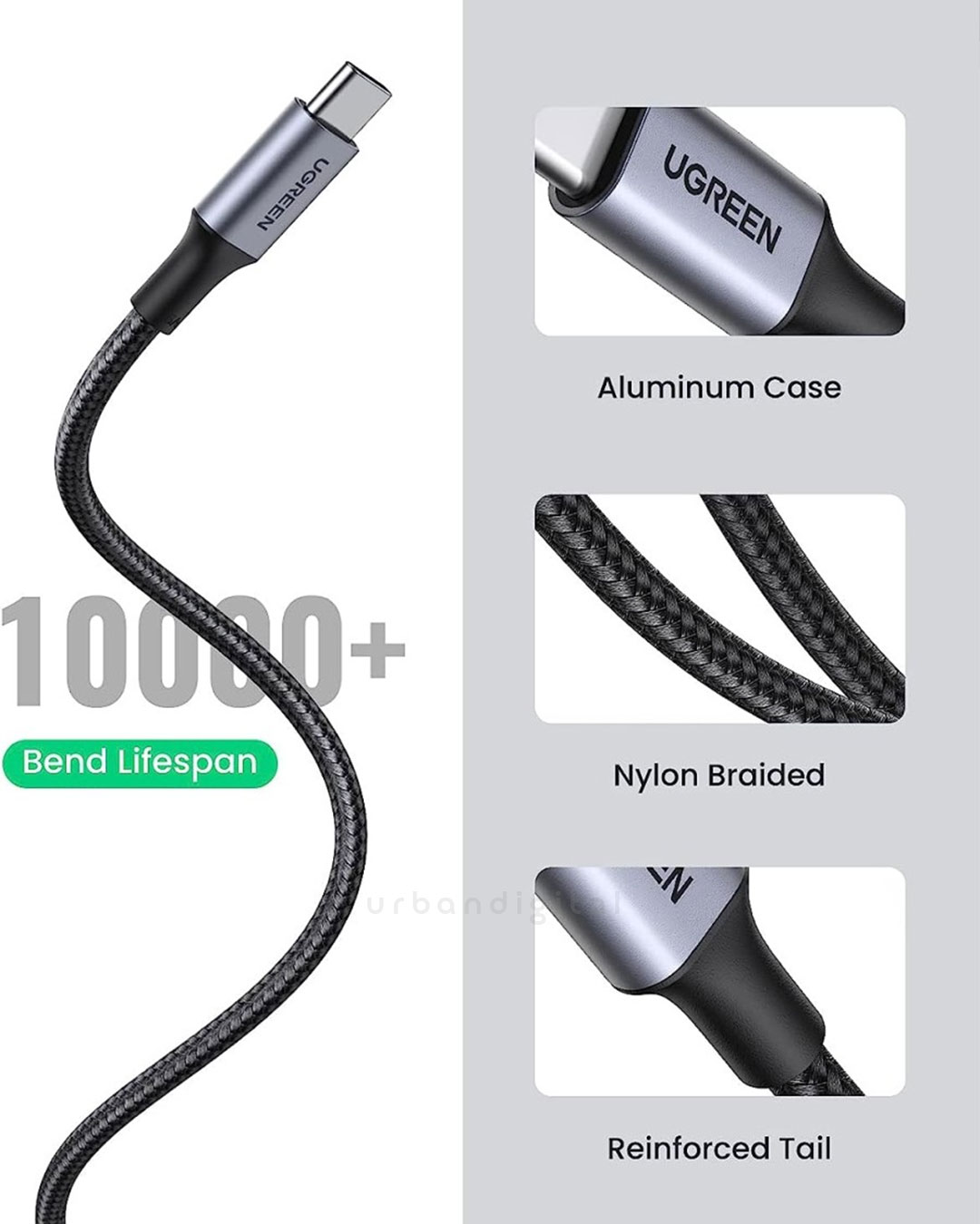 kabel charger type-c ugreen dengan nyllon braided